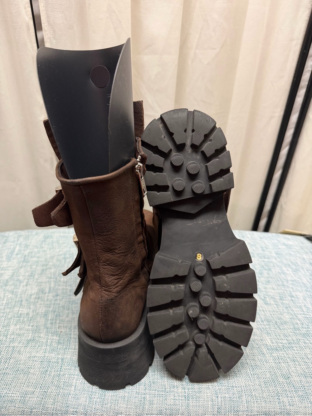 Steve Madden Roland Brown Leather Triple Buckle Moto Boots Size 8M - Picture 5 of 6